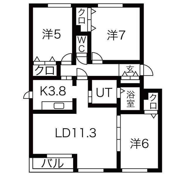 エスポアールI(3LDK/1階)の間取り写真