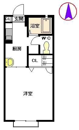 サンライフシティ B棟(1K/1階)の間取り写真