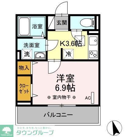 フレシア鵠沼海岸(1K/1階)の間取り写真