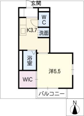 アリアーレ段の上(1K/2階)の間取り写真