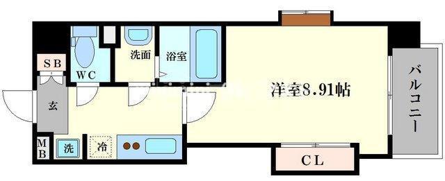 ラグゼ難波西II(1K/8階)の間取り写真