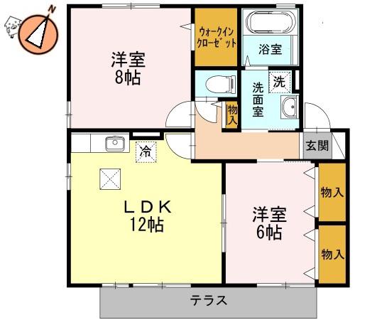 グランパルク大坪 B棟(2LDK/1階)の間取り写真