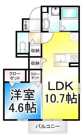 グランディール宮田(1LDK/1階)の間取り写真