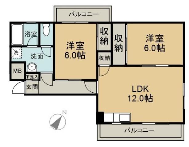 第2コーポ田中(2LDK/2階)の間取り写真