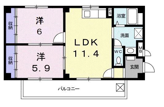 クレイン(2LDK/3階)の間取り写真