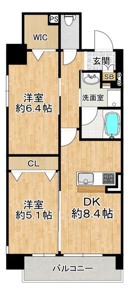 ベルウッド加島V(2DK/2階)の間取り写真