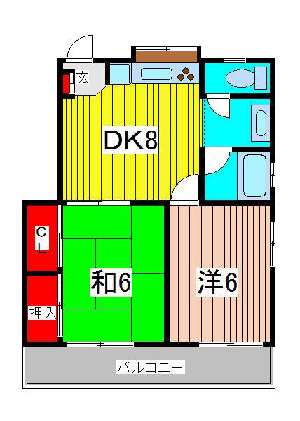 エクセルビル(2DK/2階)の間取り写真