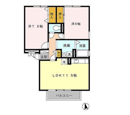 グロース レイ B(2LDK/2階)の間取り写真
