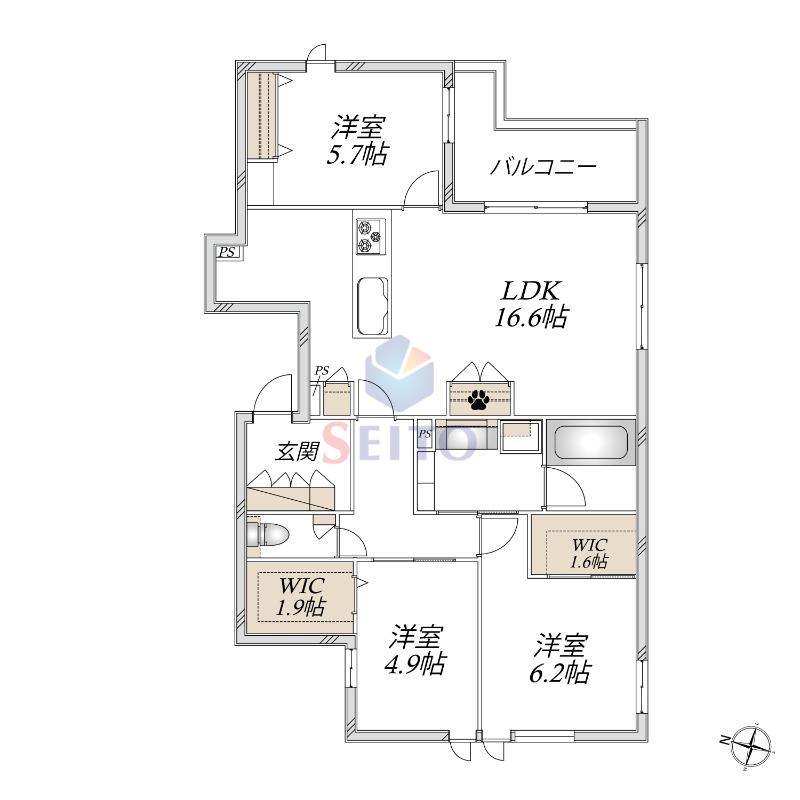 豊中市本町3丁目へーベルメゾン(3LDK/2階)の間取り写真