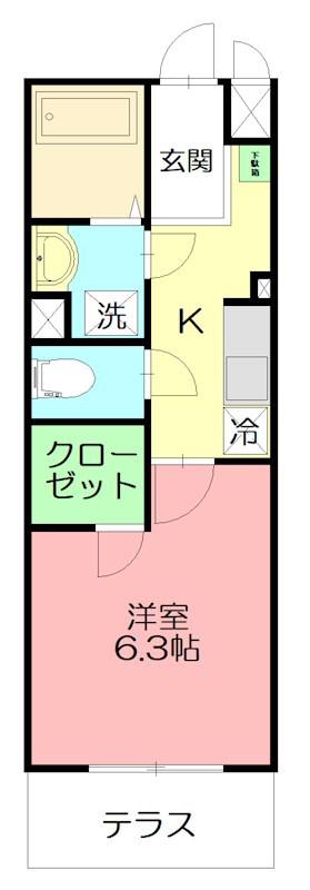 カレッジヒルズB(1K/1階)の間取り写真