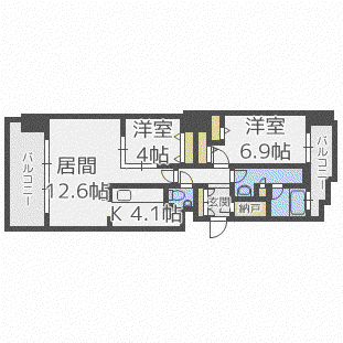 ル・サンク中島公園(2LDK/2階)の間取り写真