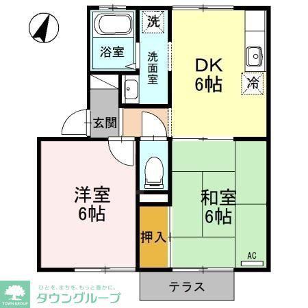 スプリングコート(2DK/1階)の間取り写真