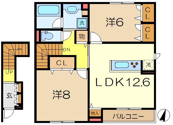VILLA NOIRE NORD(2LDK/2階)の間取り写真