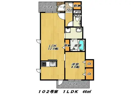シャーメゾン曙光(1LDK/1階)の間取り写真