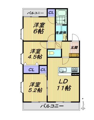 グランドメゾン菊坂(3LDK/2階)の間取り写真