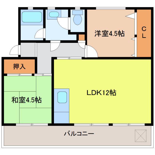 ハビタブル森本A棟(2LDK/3階)の間取り写真