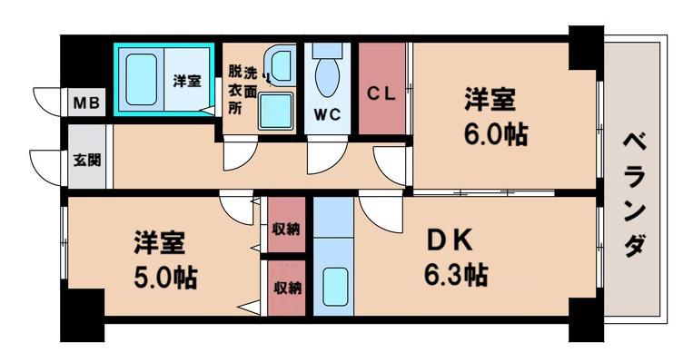 デイグラン長居公園(2DK/2階)の間取り写真