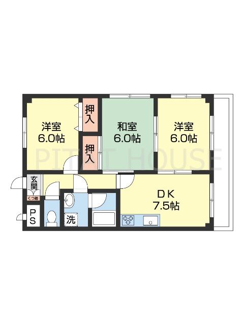 サンハイツK(3DK/2階)の間取り写真