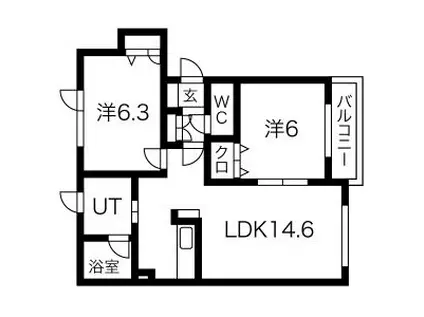 ウィスタリアII(2LDK/1階)の間取り写真