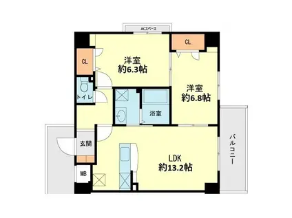 ブルージュ春日野(2LDK/6階)の間取り写真