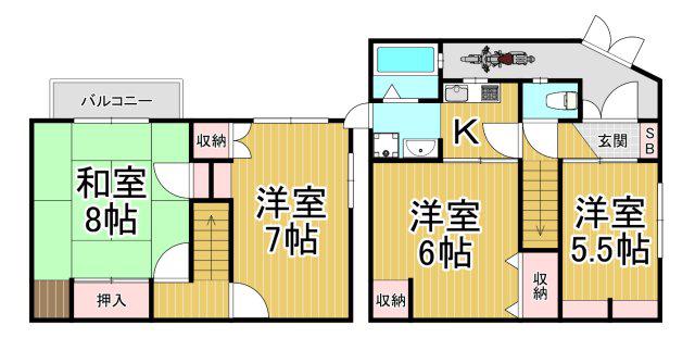JR福知山線 中山寺駅 バス乗車時間:12分 最寄りバス停で下車 徒歩7分 2階建 築55年(4K/1階)の間取り写真