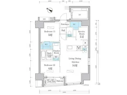 DUO FLATS日本橋水天宮 (2SLDK/12階)の間取り写真