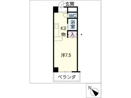 カルディアス向山(1K/2階)の間取り写真