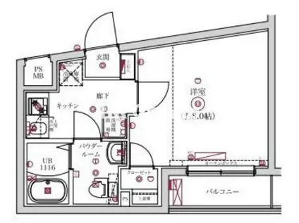 レンティーヴァ綾瀬(1K/2階)の間取り写真
