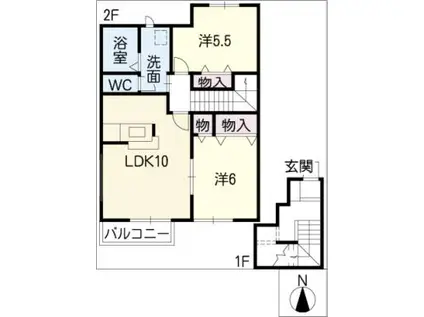 ガーデンヒルズ C棟(2LDK/2階)の間取り写真