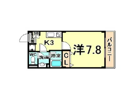 ロクサーヌ浜甲子園(1K/2階)の間取り写真