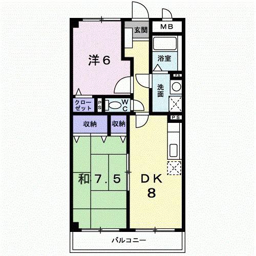 ハーティス宝塚II(2DK/2階)の間取り写真