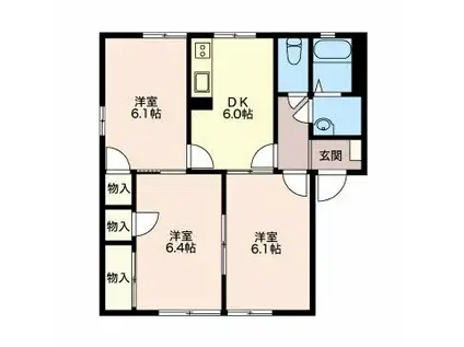 T・TOWNリヴェールB(3DK/1階)の間取り写真