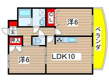 ボヌールII(2LDK/12階)の間取り写真