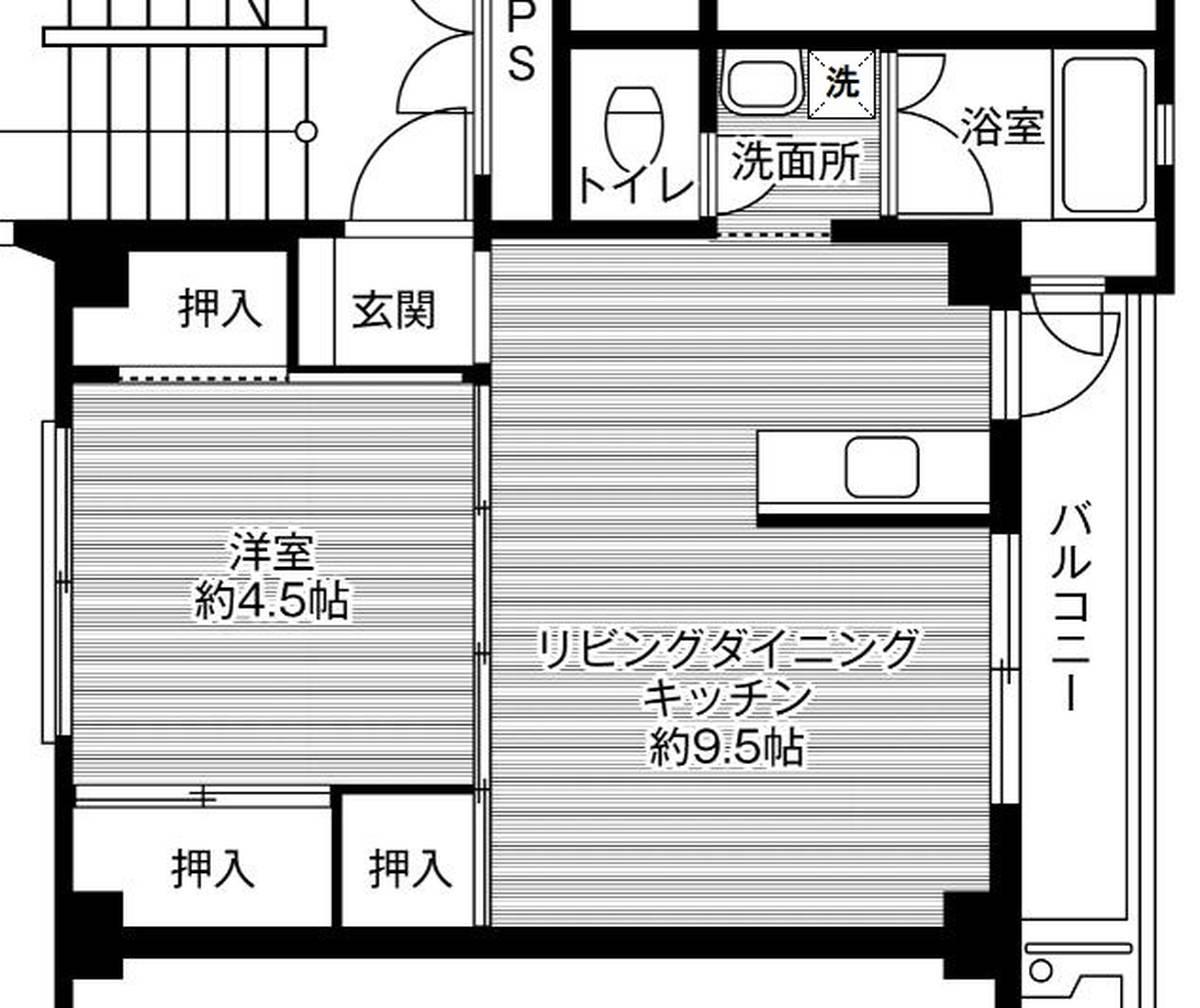 ビレッジハウス米田1号棟(1LDK/4階)の間取り写真