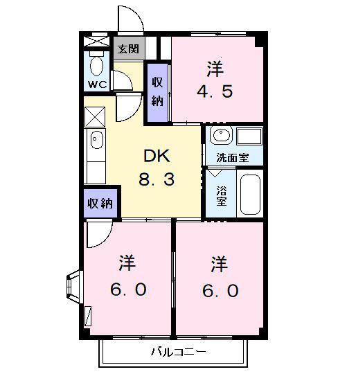 アメニティK(3DK/2階)の間取り写真