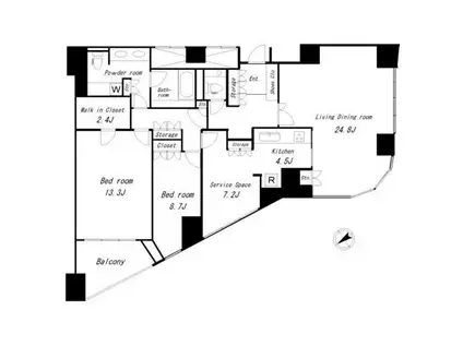 青山ザ・タワー(2SLDK/22階)の間取り写真