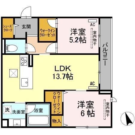 CLARUS古市橋(2LDK/1階)の間取り写真