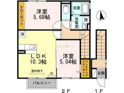 T-ROOM(2LDK/2階)の間取り写真