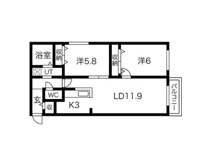 ルッカ伏見(2LDK/2階)の間取り写真