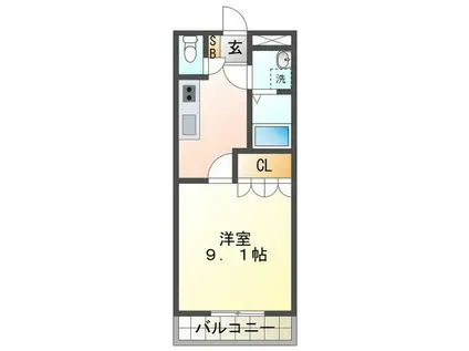 ウエルハウスII(1K/2階)の間取り写真