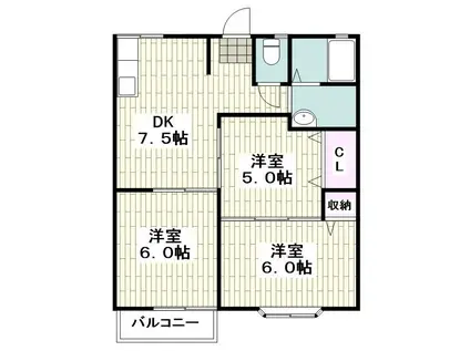 コウジィーコートパル(3DK/1階)の間取り写真