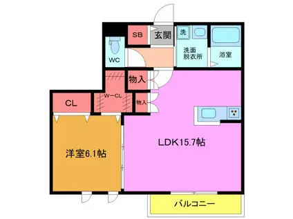 メゾン デュ リアン(1LDK/2階)の間取り写真