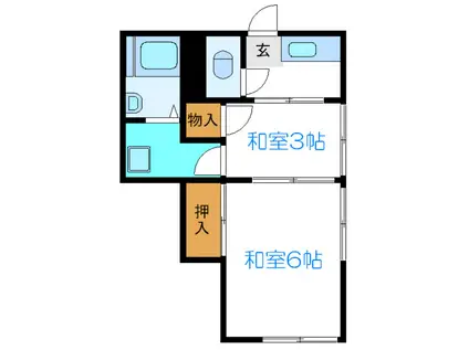 第2鹿利荘(2K/1階)の間取り写真