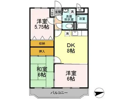 サンローゼ三島(3DK/2階)の間取り写真