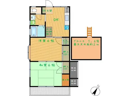 ポエジー上之根(2DK/2階)の間取り写真