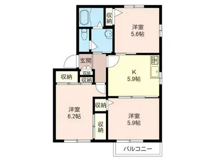 CASTLE HASE A(3K/2階)の間取り写真