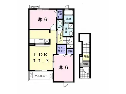 サザン・ヒル(2LDK/2階)の間取り写真