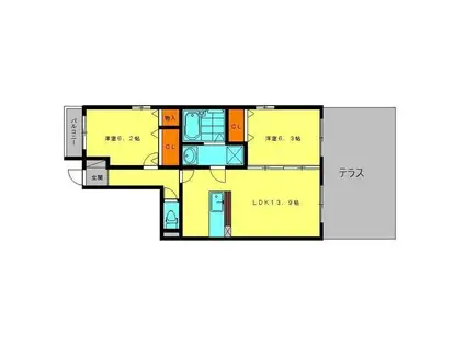 フィルモンターニュ英(2LDK/1階)の間取り写真