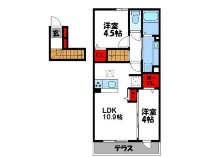 KISHI HEIGHTS(2LDK/2階)の間取り写真