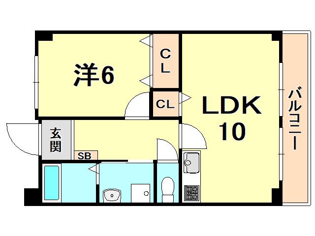 夙川若松ハイツ(1LDK/5階)の間取り写真